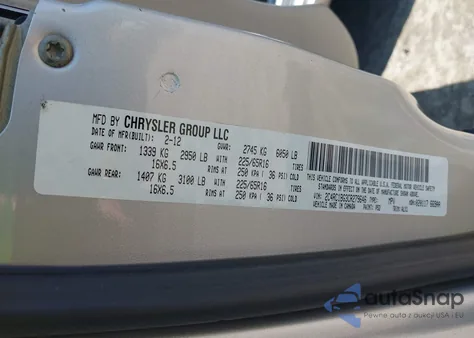 2012 Chrysler Town & Country Touring from USA, damaged, VIN 2C4RC1BG3CR279646